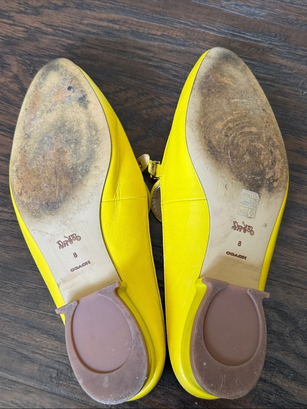 COACH Buttercup Yellow Leather Slip-On Mules with Gold Hardware - Picture 11 of 13